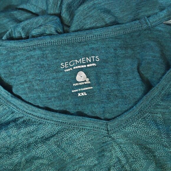 Segments Merino Wool Long Sleeve Tee Deep size XXL Leaf Print Teal Baselayer - Picture 2 of 3